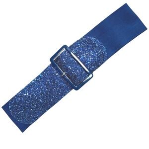 Y2K Mcbling Bebe Blue Glitter Wide Elastic Waist Belt Chunky Buckle Size ML
